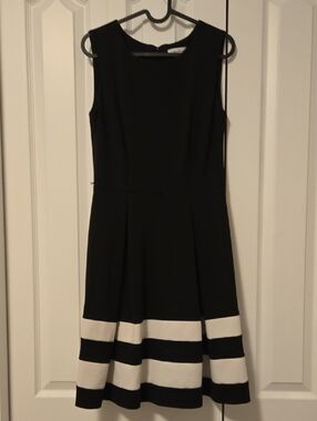 Calvin Klein Black Dress with White Striped Hem